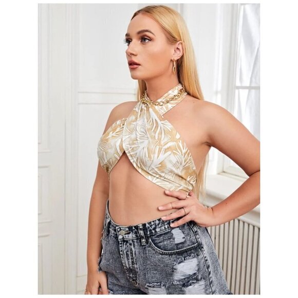 Boho Scarf Crossover Tie Back Crop Halter Top Womens Sz 14 (1XL) NWT - Picture 5 of 11